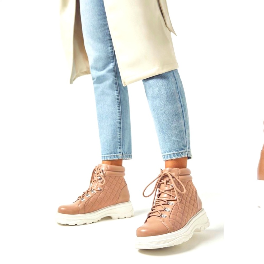 Beige Quilted Combat Sneakers Size 7.5